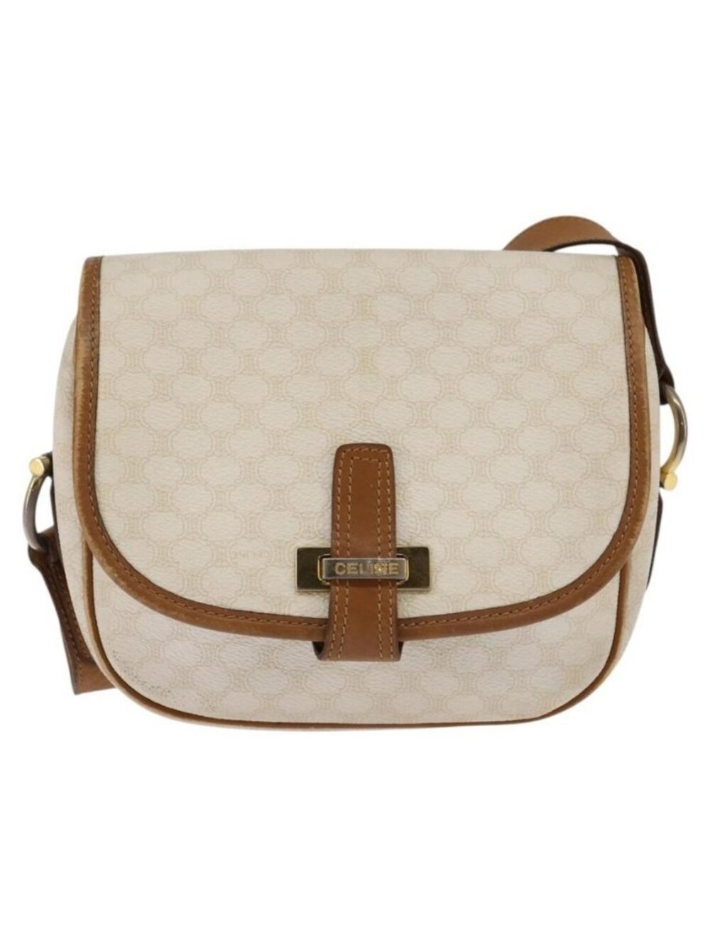 Authentic CELINE Macadam Canvas Shoulder Bag PVC Leather White Gold - Picture 5 of 16